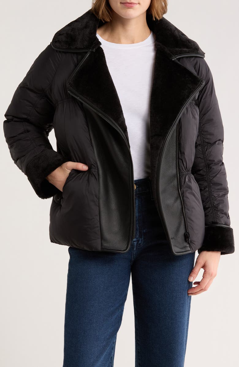Hudson Jeans Faux Fur Collar Quilted Bomber Jacket, Alternate, color, Black