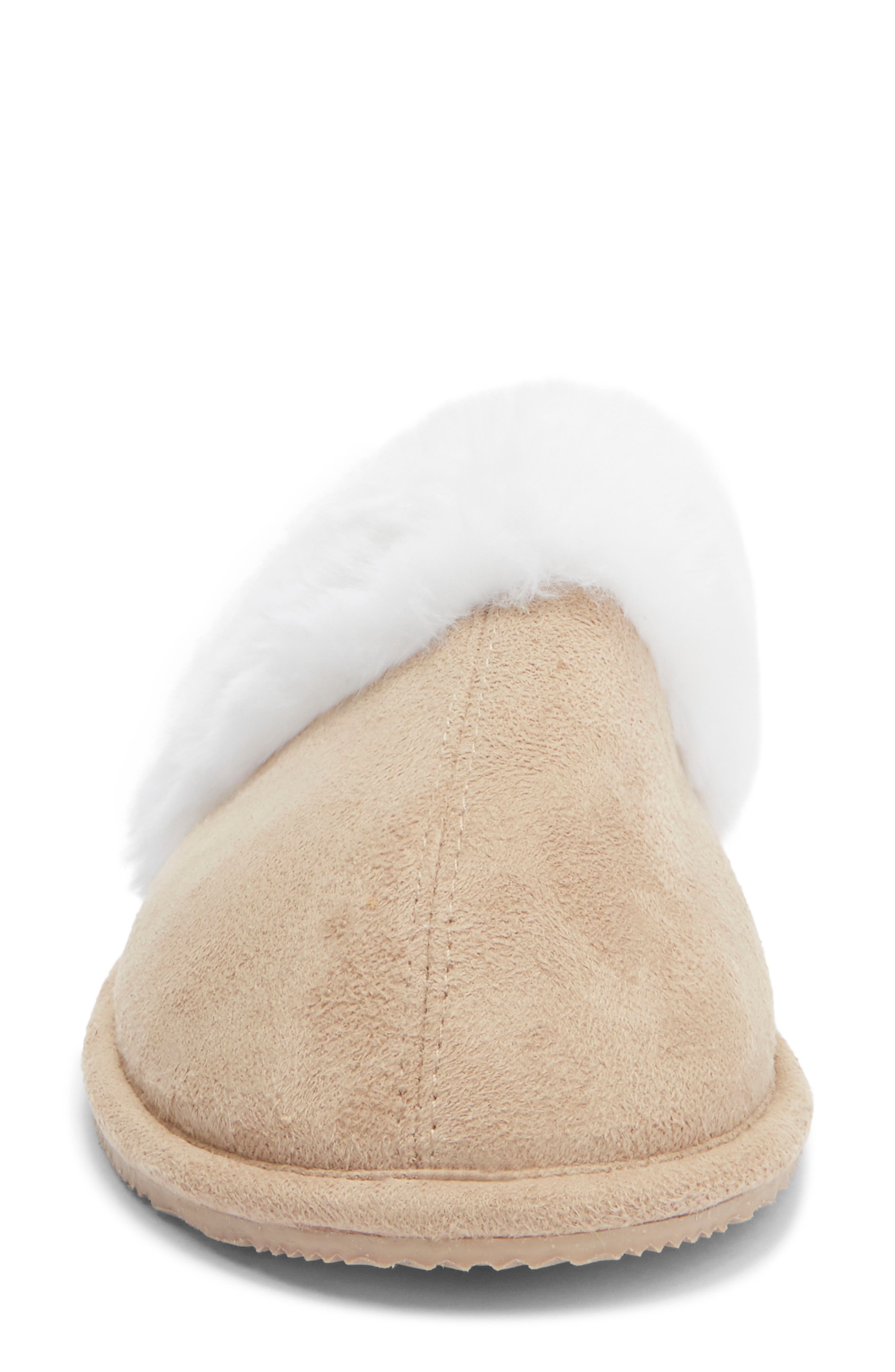 Børn Faux Suede & Faux Fur Scuff Slipper, Alternate, color, Latte