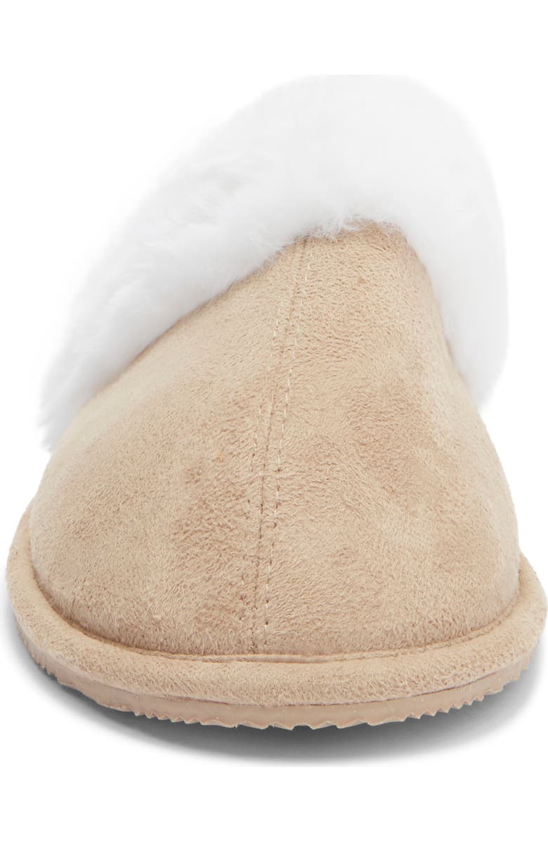 Børn Faux Suede & Faux Fur Scuff Slipper, Alternate, color, Latte
