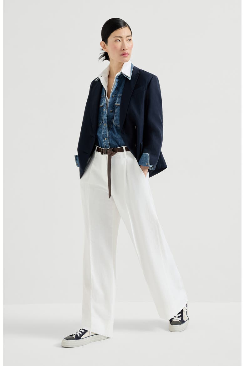 Fluid twill blazer with monili, Alternate, color, Blue