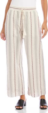 Karen Kane Embroidered Stripe Cotton Drawstring Crop Pants