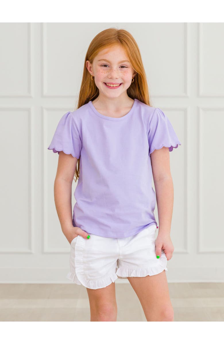 RuffleButts Girls Short Sleeve Scallop Tee, Alternate, color, Lavender