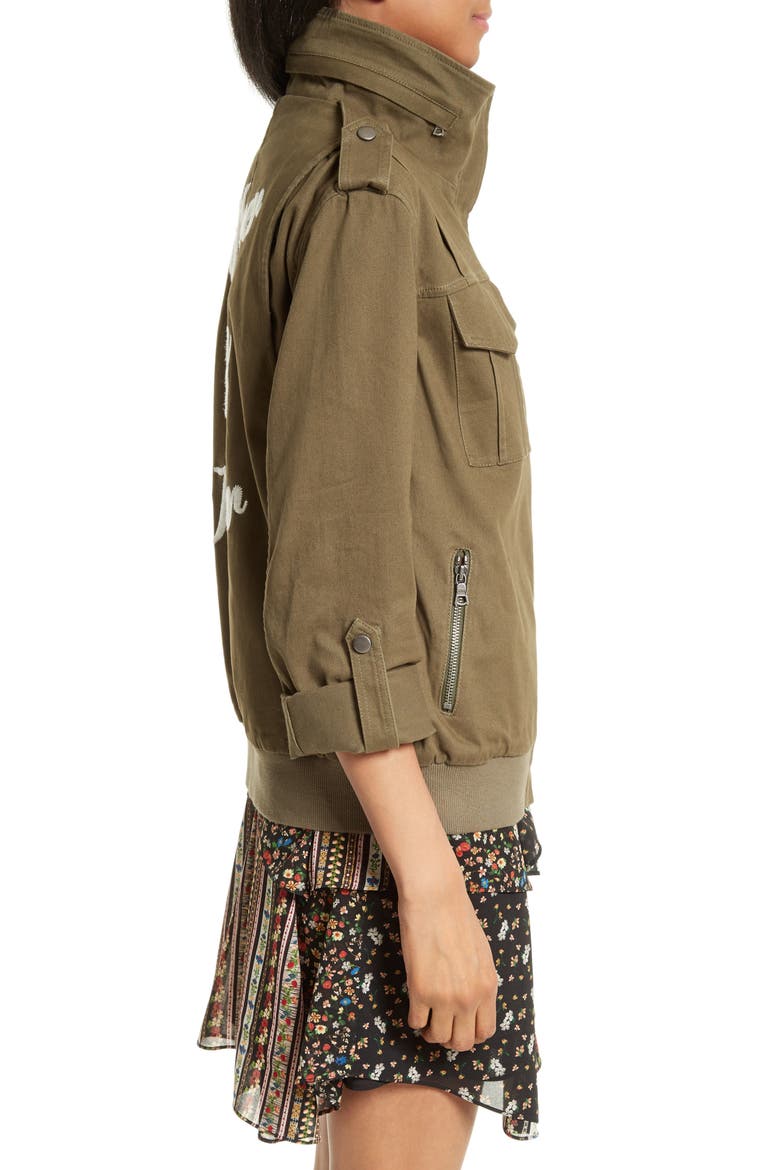 Marvis Embroidered Twill Utility Jacket, Alternate, color, ARMY/ CREAM
