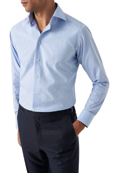 Slim Fit Microcheck Cotton Dress Shirt