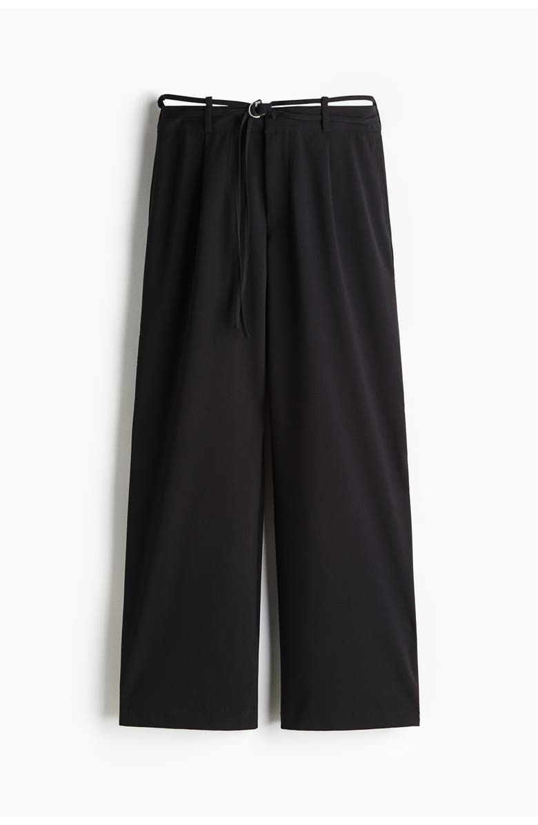 H&M Belted Tailored Trousers, Main, color, Black
