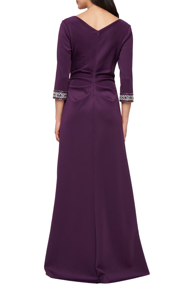 Alex Evenings Embellished Stretch Crepe Gown, Alternate, color, Eggplant