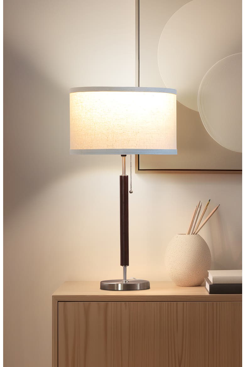 Carter 26" Linen and Woodgrain Table Lamp with Pull Chain Switch, Alternate, color, Brown