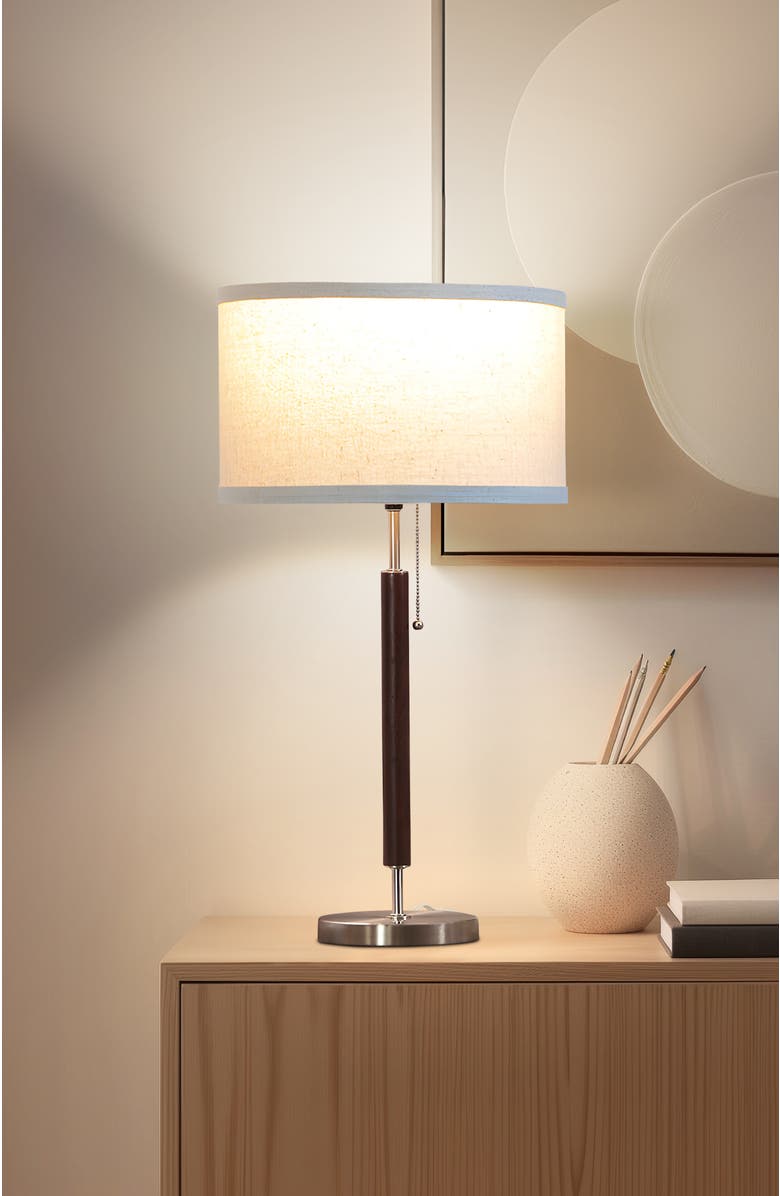 Brightech Carter 26" Linen and Woodgrain Table Lamp with Pull Chain Switch, Alternate, color, Brown