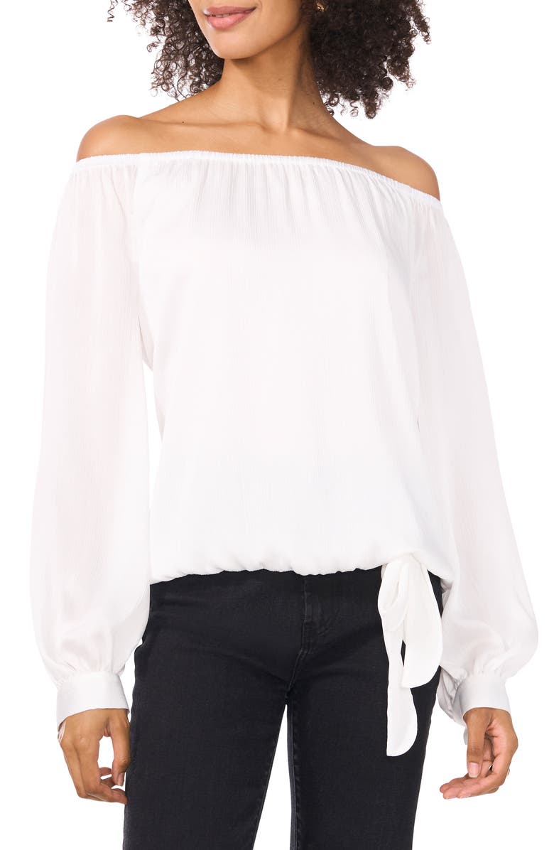 Vince Camuto Off the Shoulder Long Sleeve Woven Shirt, Main, color, New Ivory