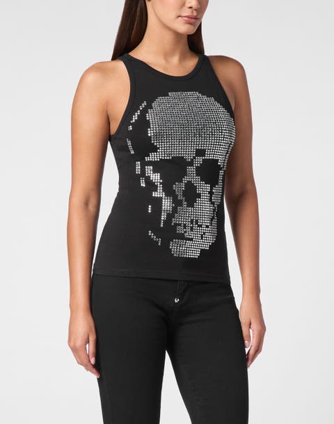 Ribbed Tank Top Skull Strass Women