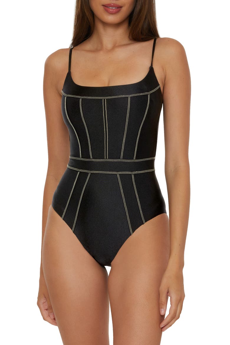 Color Sheen One-Piece Swimsuit, Main, color, BLACK