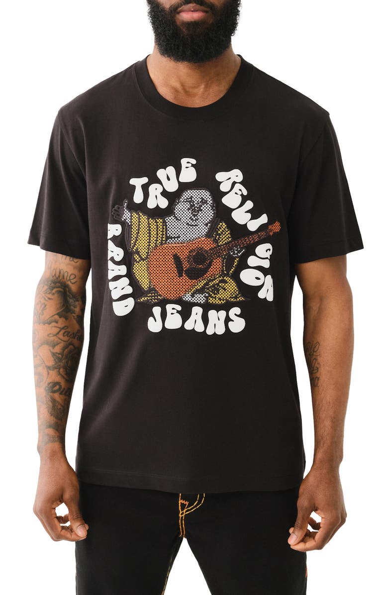 True Religion Brand Jeans Cross Stitch Buddha Patch Graphic T-Shirt, Main, color,