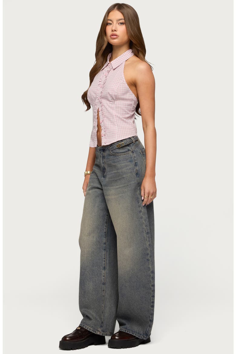 Buckle Tab Low Rise Barrel Leg Jeans, Alternate, color, BLUE-VINTAGE-WASHED
