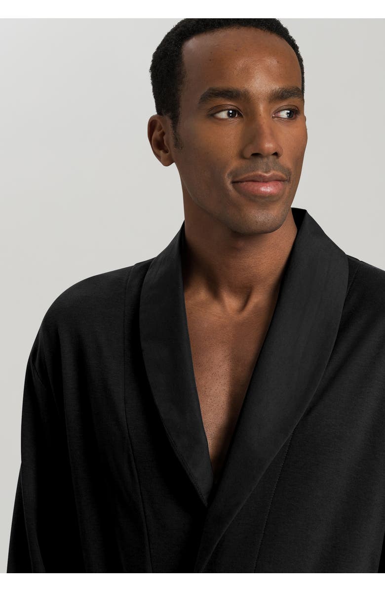 Hanro Night and Day Cotton Shawl Collar Robe, Alternate, color, Black