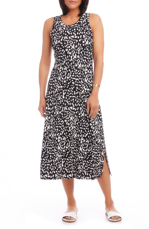 Dot Print Sleeveless Jersey Midi Dress