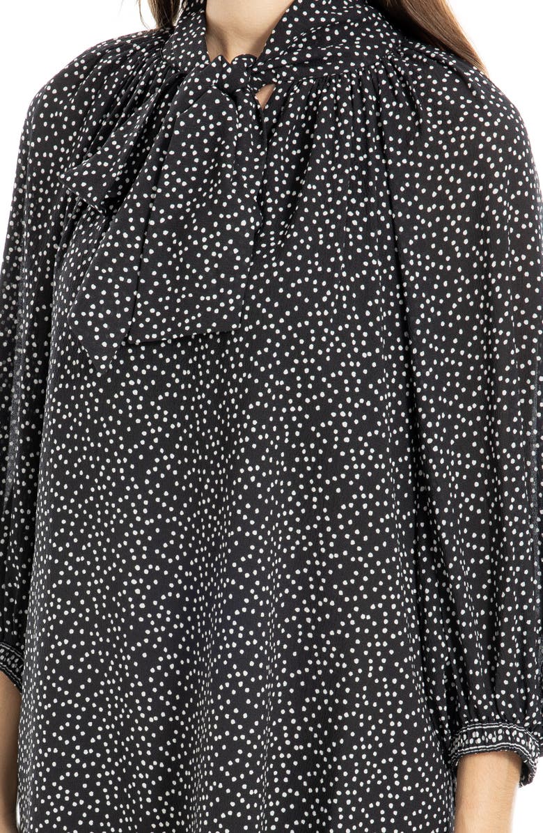 MAX STUDIO Tie Neck Balloon Sleeve Trapeze Dress, Alternate, color, Black/ Ivory Random Dot