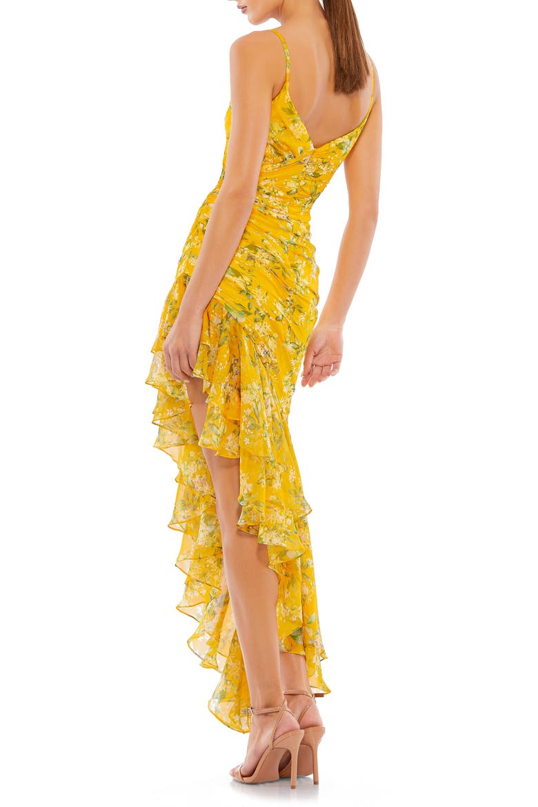 Floral Ruffle Asymmetrical Hi Low Hem Dress, Alternate, color, YELLOW MULTI