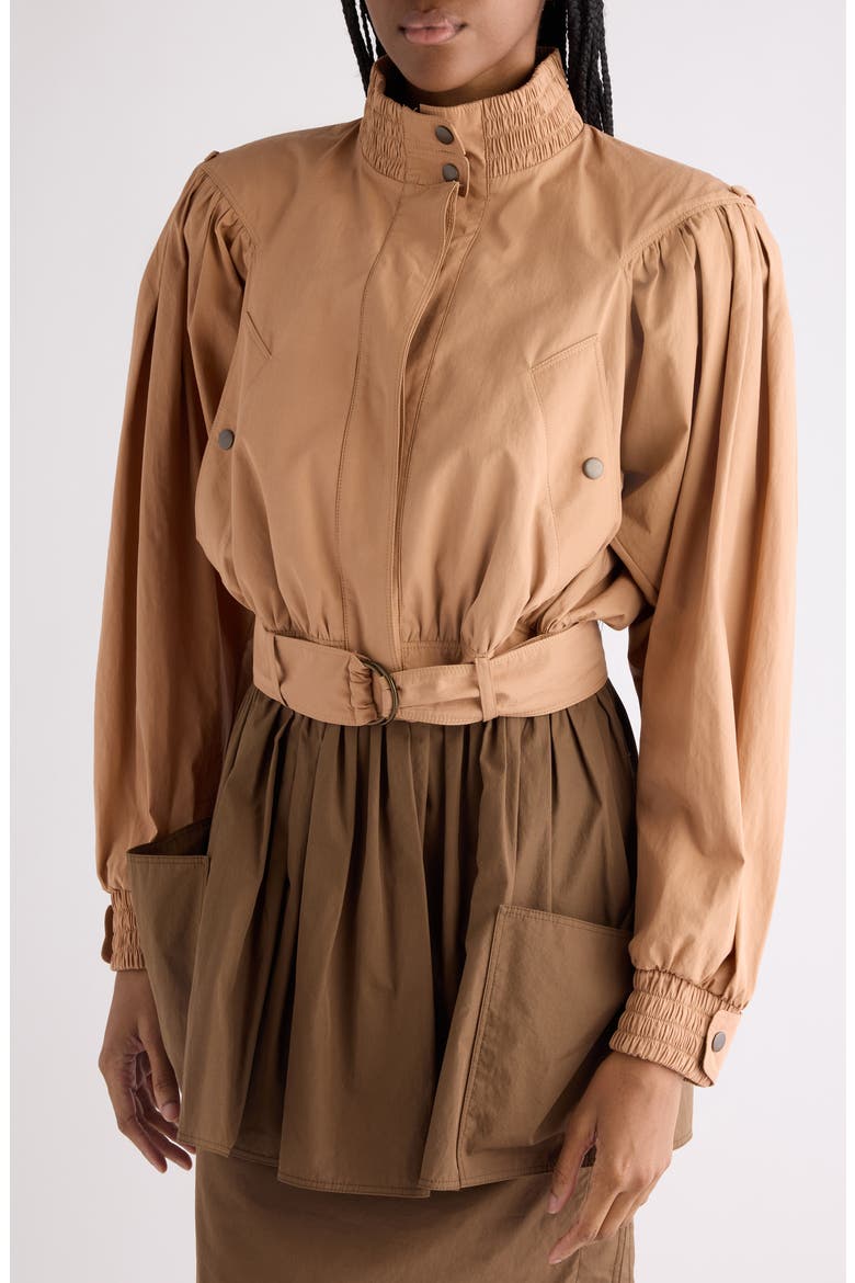 Crop Gathered Cotton Poplin Jacket, Alternate, color, REEF SHELL