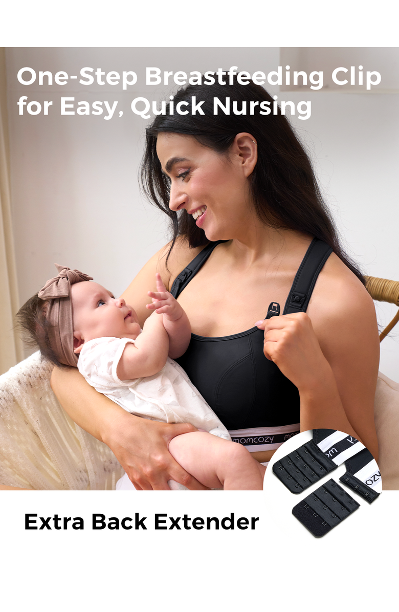 Momcozy Low Impact Nursing Sports Bra, Alternate, color, Black
