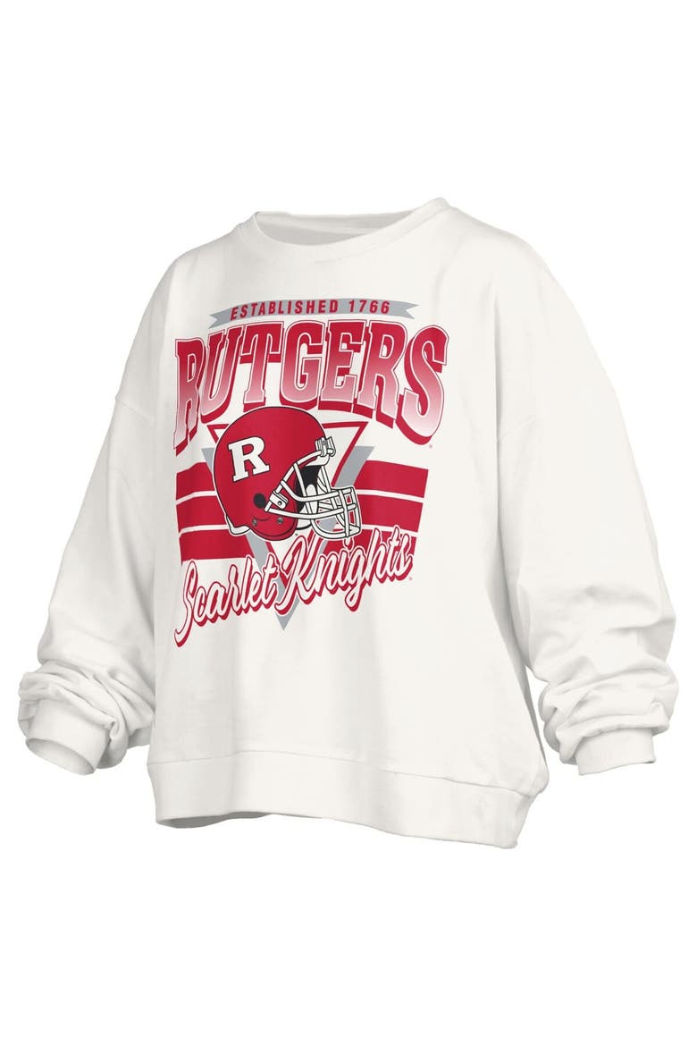 Women's Pressbox White Rutgers Scarlet Knights Oversized Janice Retro Waist-Length Pullover Sweatshirt, Alternate, color, White
