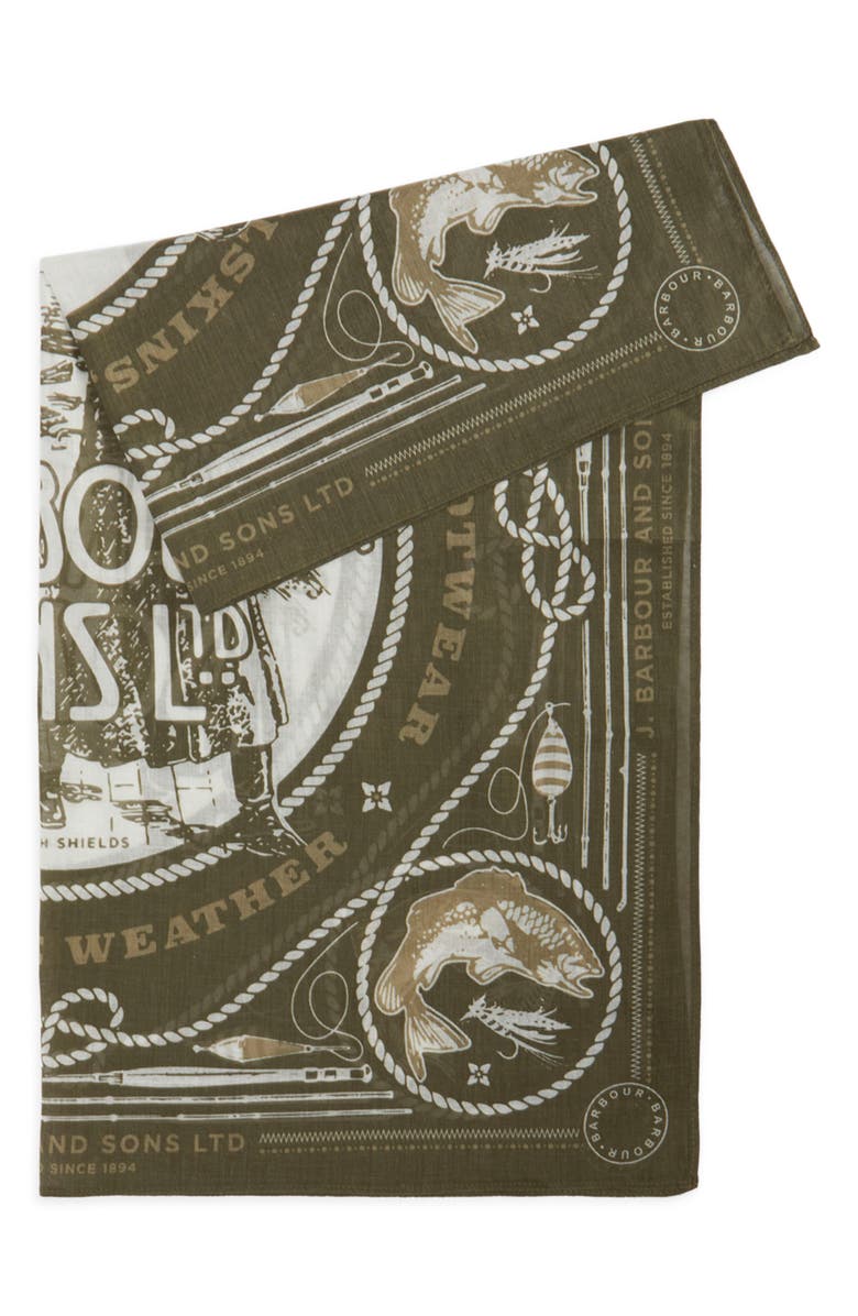 Barbour Heritage Print Cotton Bandana Scarf, Alternate, color, Mid Olive
