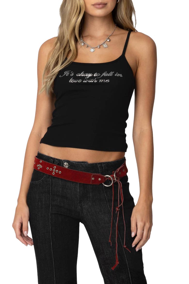Fall in Love Rhinestone Camisole, Main, color, BLACK