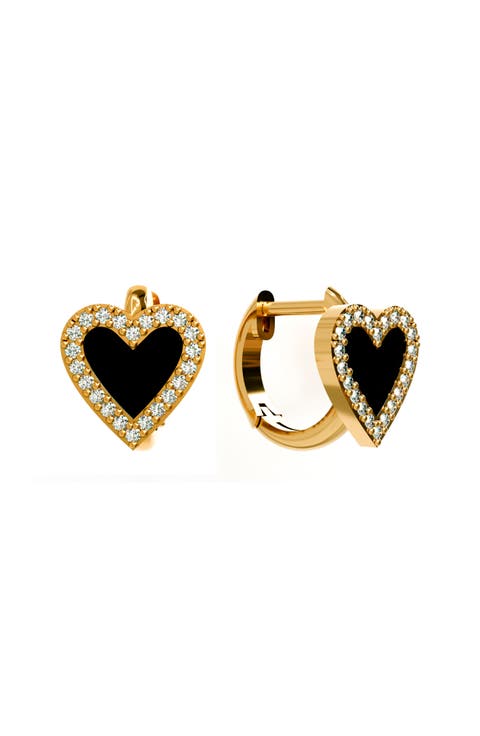 Effortless Staples Onyx Inlay Heart Huggie Hoop Earrings