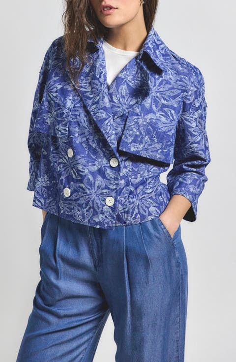 Elijah Floral Cotton Blend Double Breasted Crop Jacket