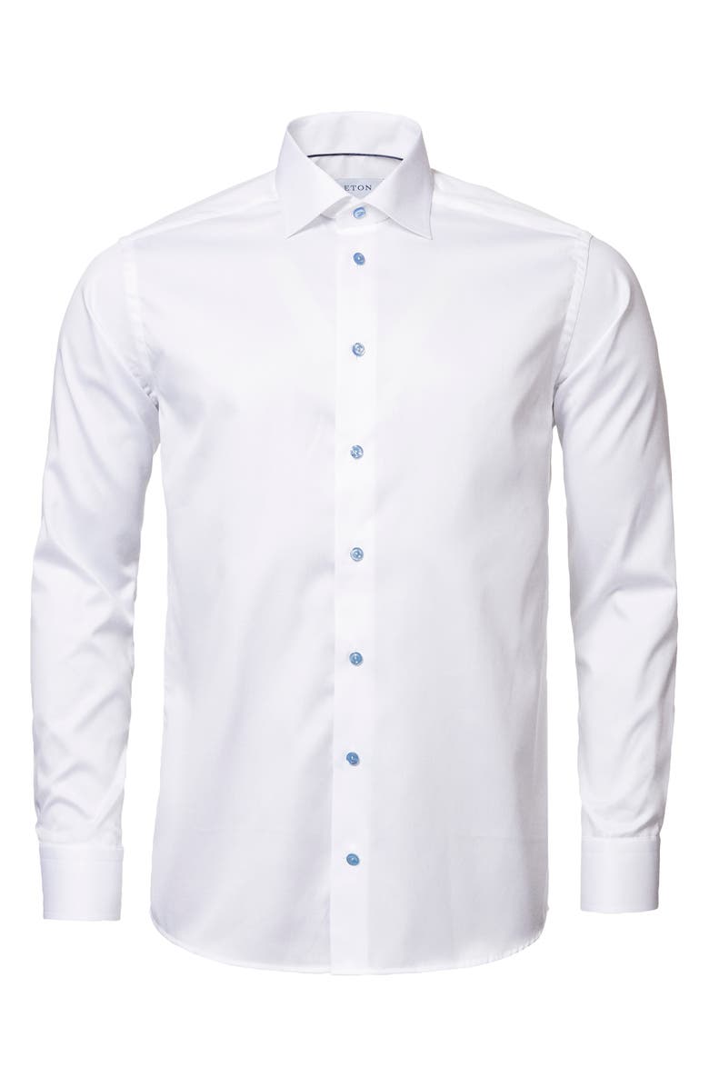 Eton Signature Contemporary Fit Cotton Twill Dress Shirt, Alternate, color, White/ Light Blue