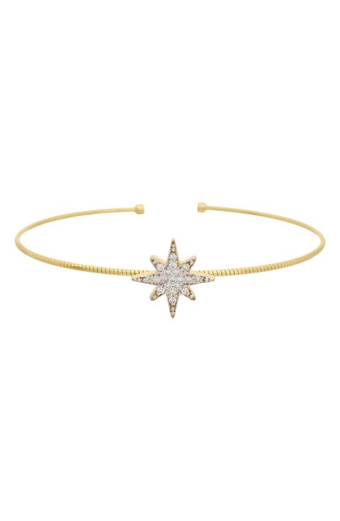 Sterling Silver Diamond Starburst Cuff Bangle