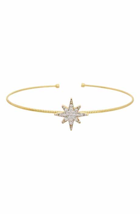 Sterling Silver Diamond Starburst Cuff Bangle