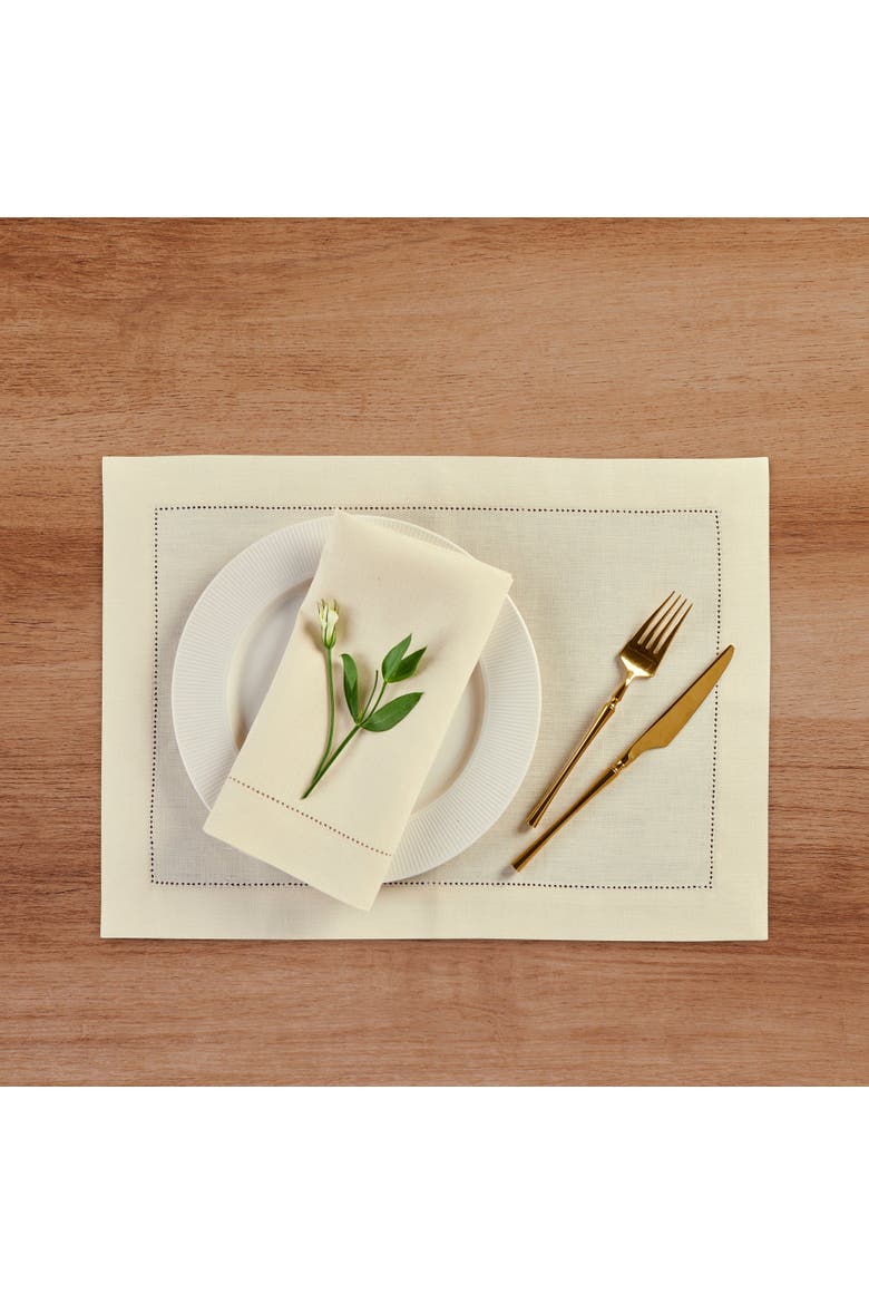 Linen Dinner Napkins Set of 4, 20 x 20" - Medium Weight Hemstitch, Alternate, color, Creamy Ivory