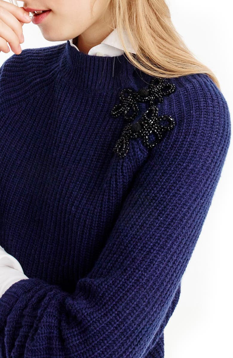 J.CREW FACTORY J.Crew Sparkly Frog Closure Ribbed Sweater, Alternate, color, 