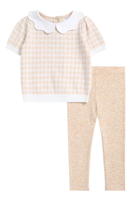 Nordstrom Short Sleeve Sweater & Leggings Set In Beige Gingham- Beige