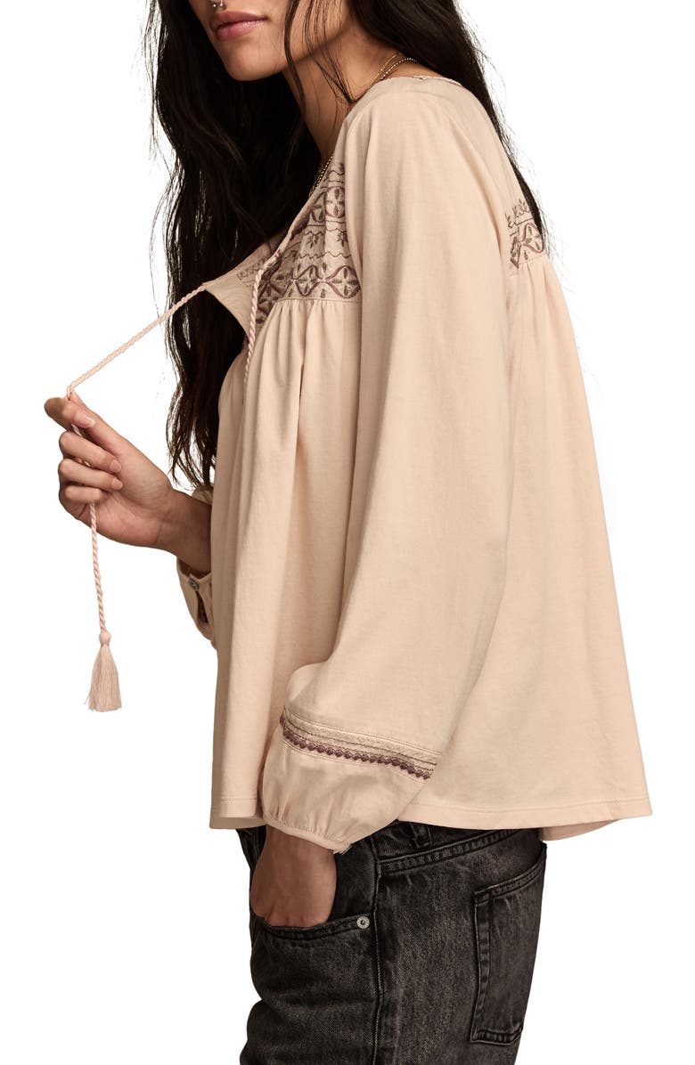 Lucky Brand Embroidered Cotton Peasant Top, Alternate, color, Apple Cinnamon