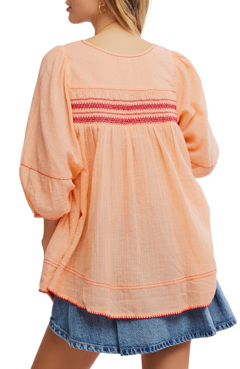 Free People Dylan Smocked Tunic, Alternate, color, Tropical Peach Combo