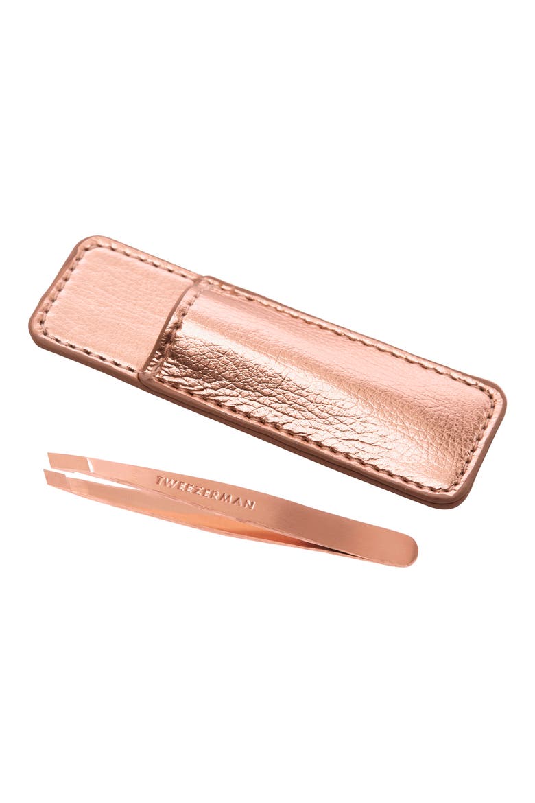 Rose Gold Mini Slant Tweezer & Case Set, Main, color, ROSE GOLD
