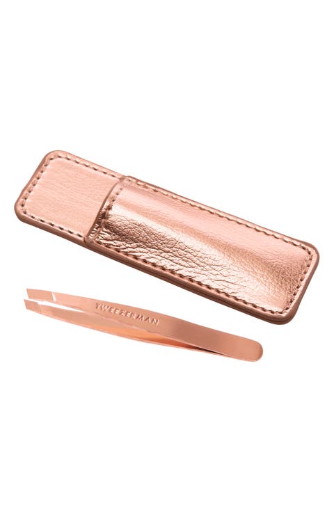 Rose Gold Mini Slant Tweezer & Case Set