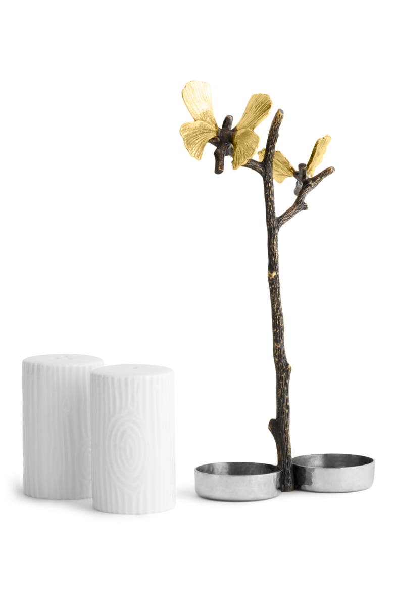 Butterfly Ginkgo Salt & Pepper Shake Set, Alternate, color, GOLD/ SILVER