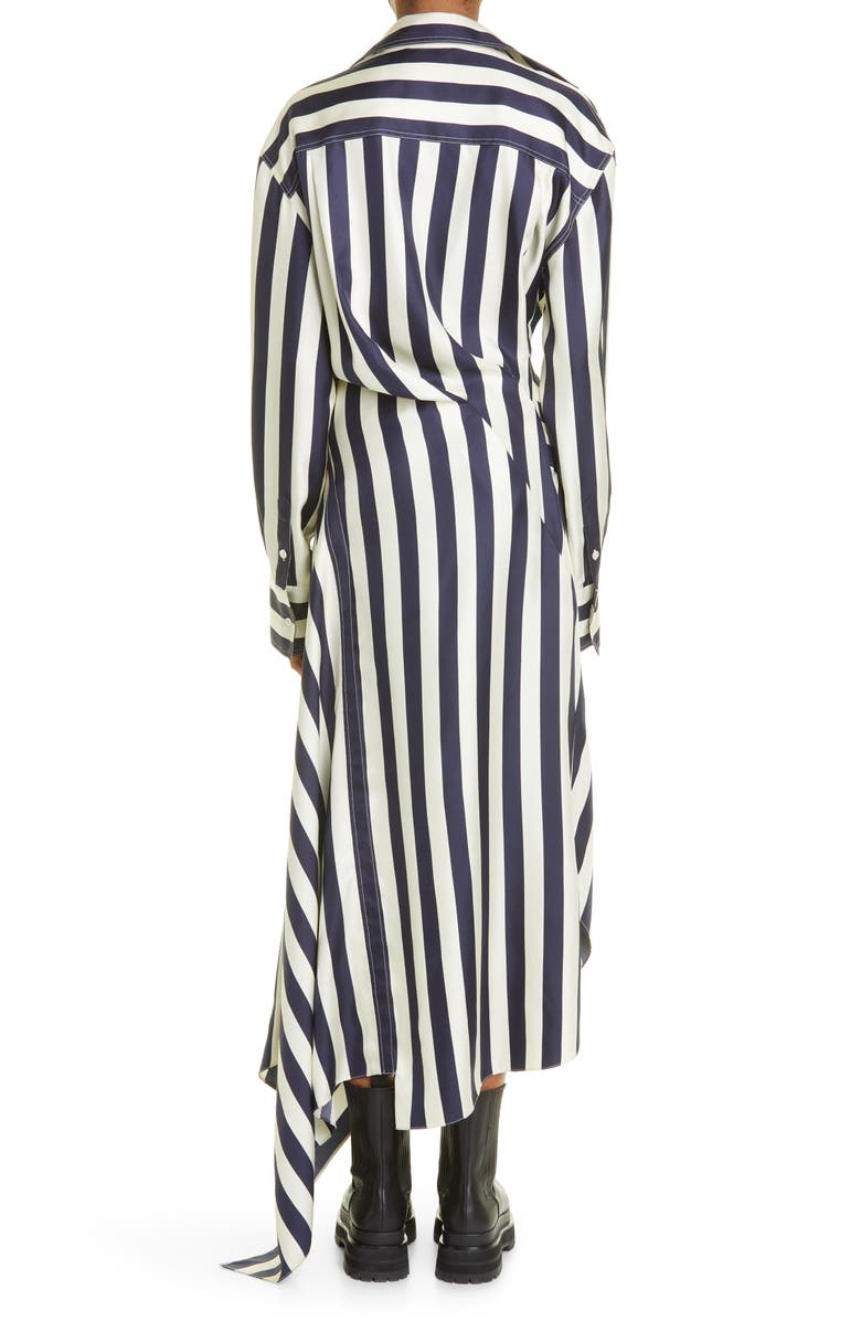 MONSE Stripe Asymmetric Long Sleeve Silk Shirtdress, Alternate, color,