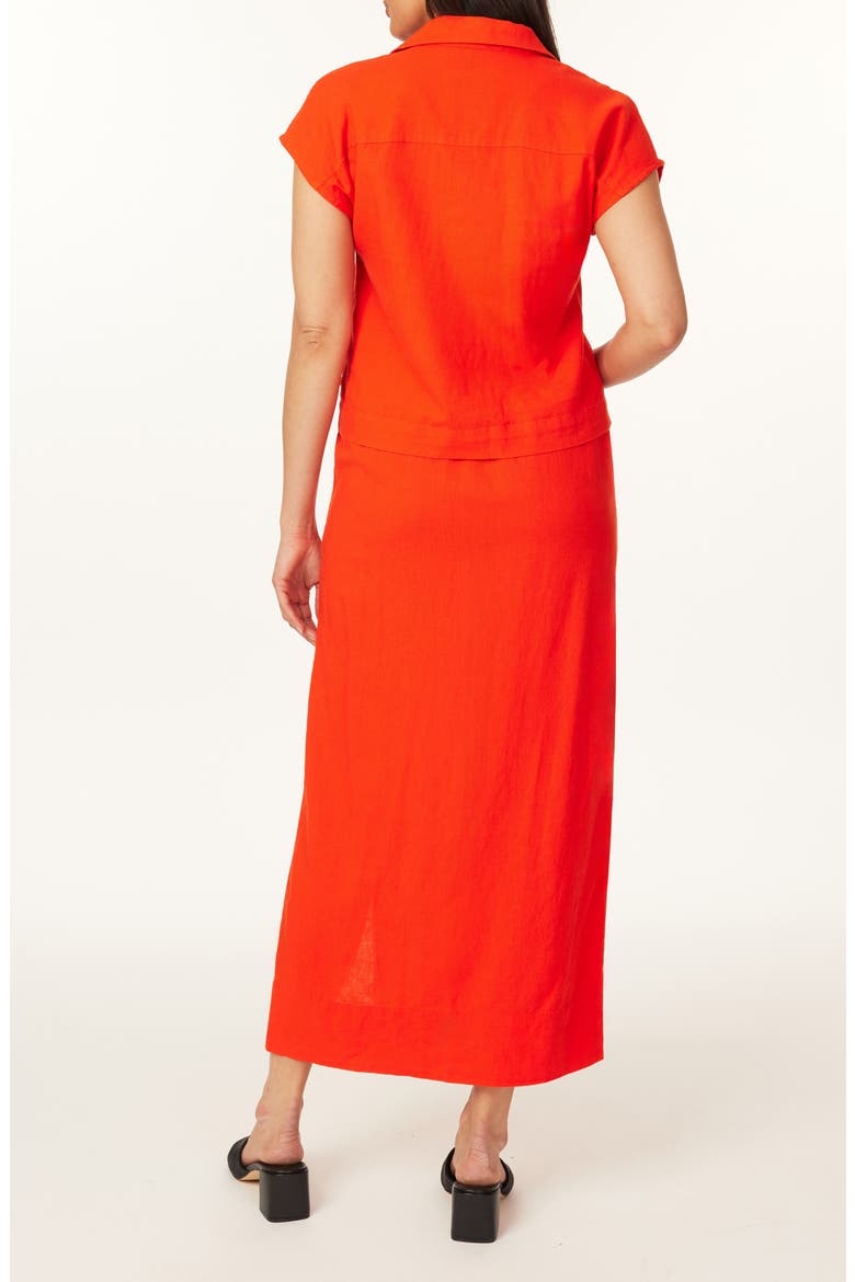 Short Sleeve Linen Blend Button-Up Top, Alternate, color, ORANGE.COM