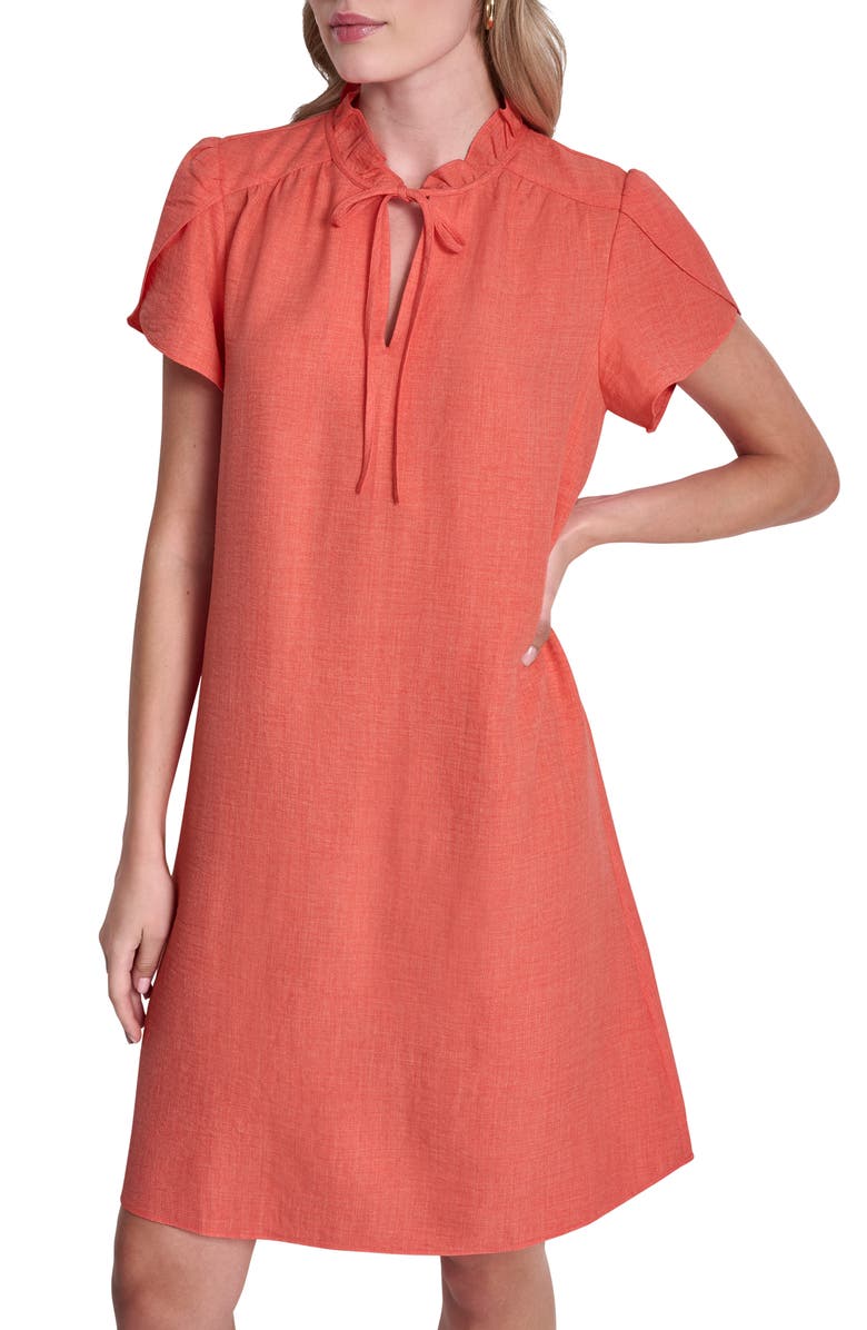 DKNY Ruffled Envelope Sleeve Shift Dress, Alternate, color, Orange