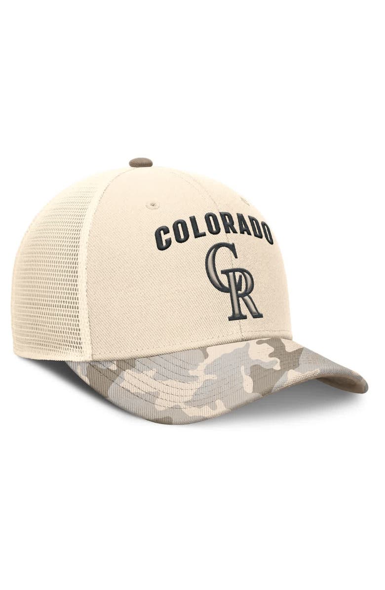 Nike Men's Nike Natural Colorado Rockies Camo Natural Pack Rise Adjustable Trucker Hat, Alternate, color, Natural