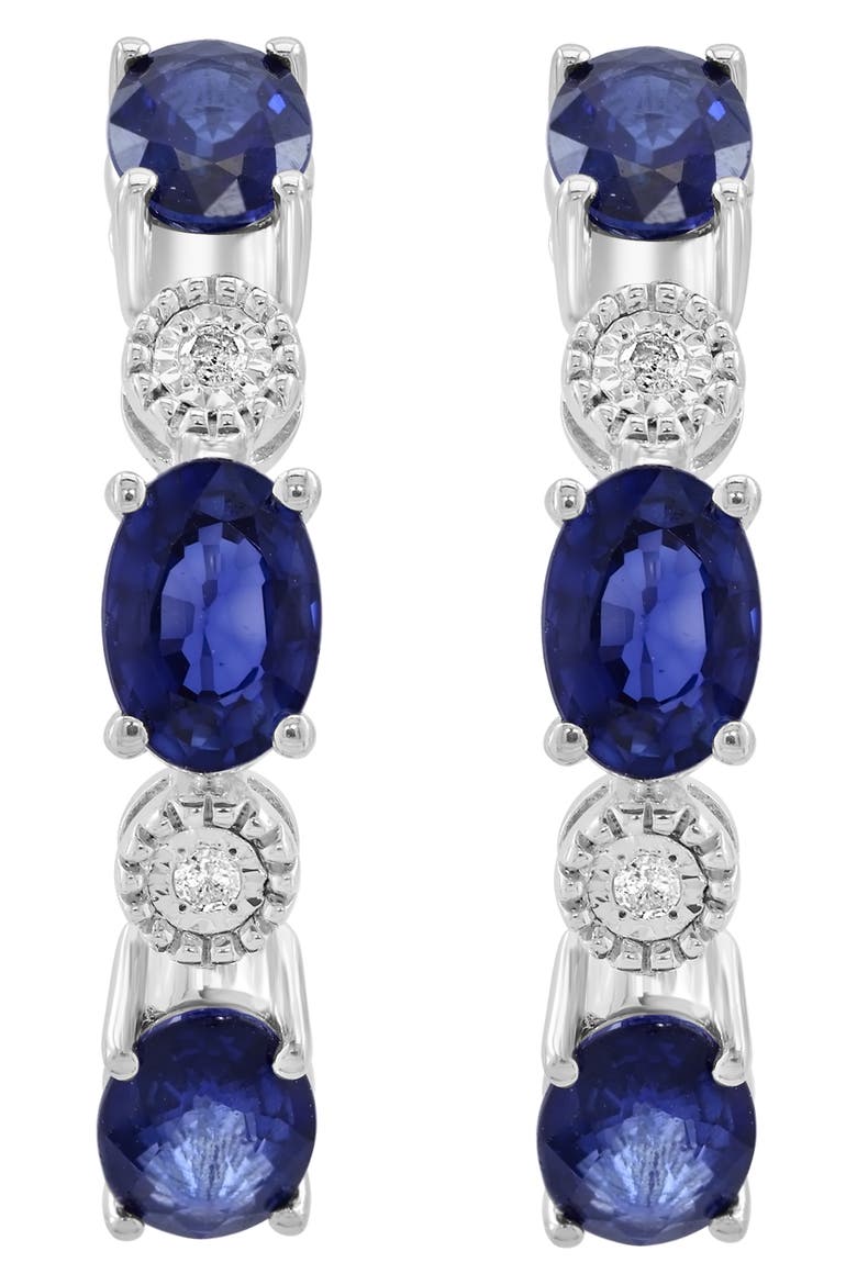 Natura Sterling Silver Sapphire & Diamond Hoop Earrings, Alternate, color, BLUE