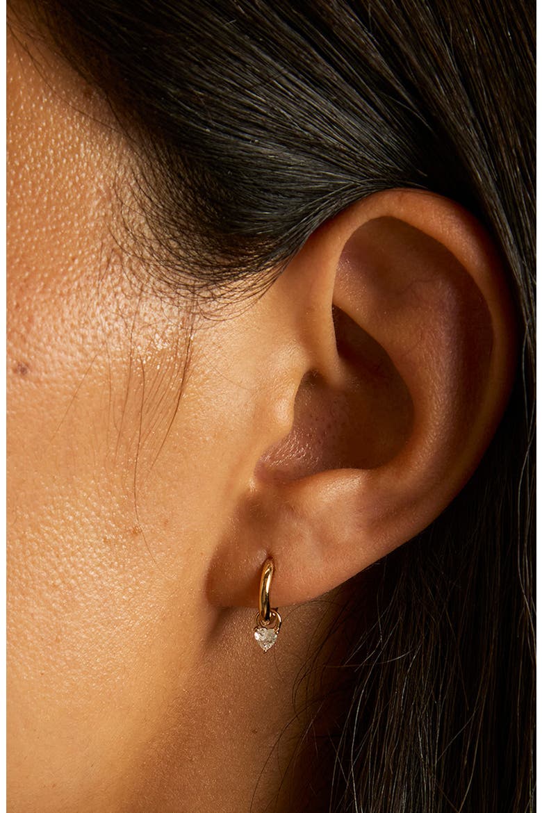 Heart Crystal Charm Huggie Hoop Earrings, Alternate, color, GOLD