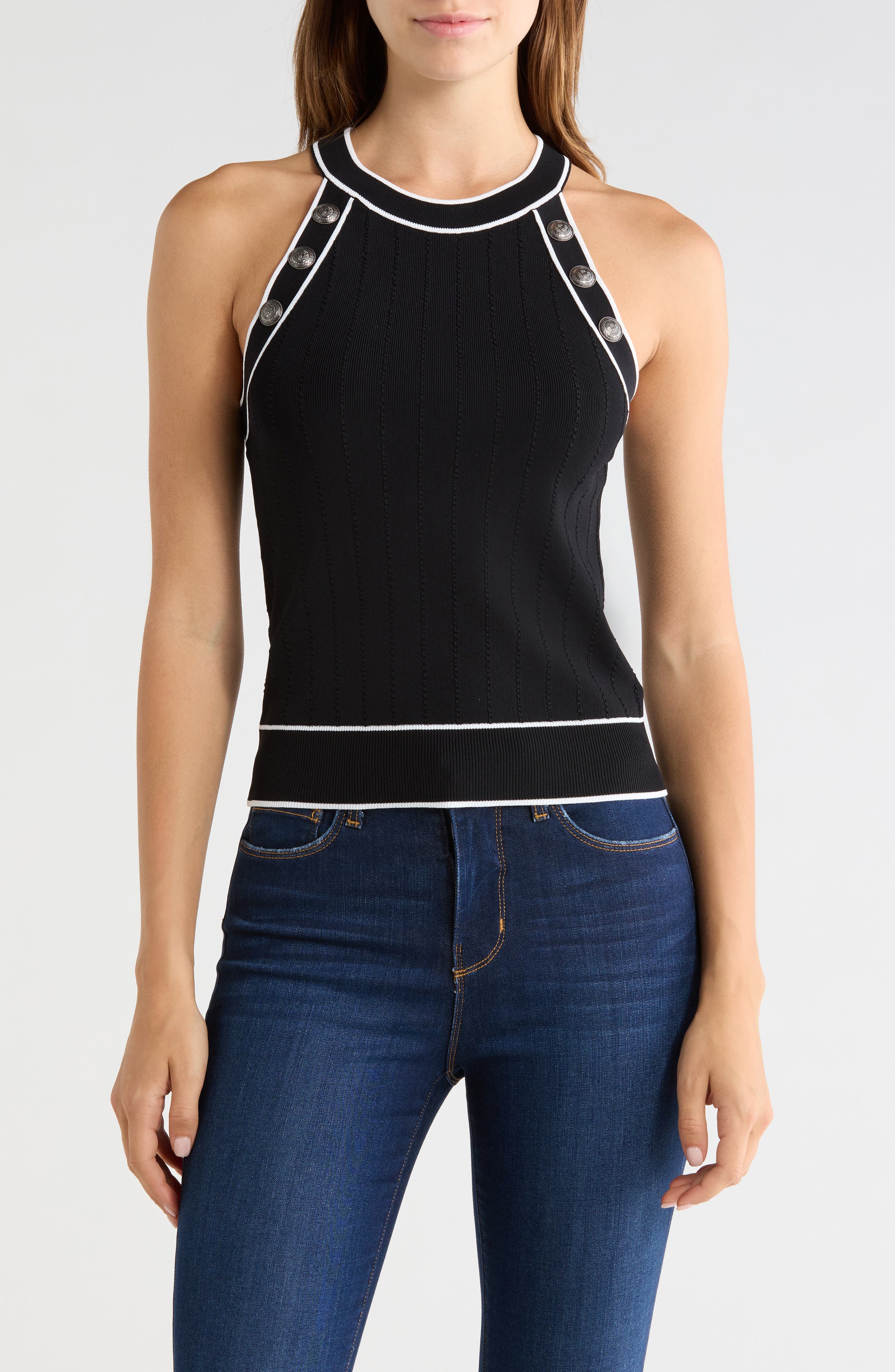 Rosemary High Neck Button Tank