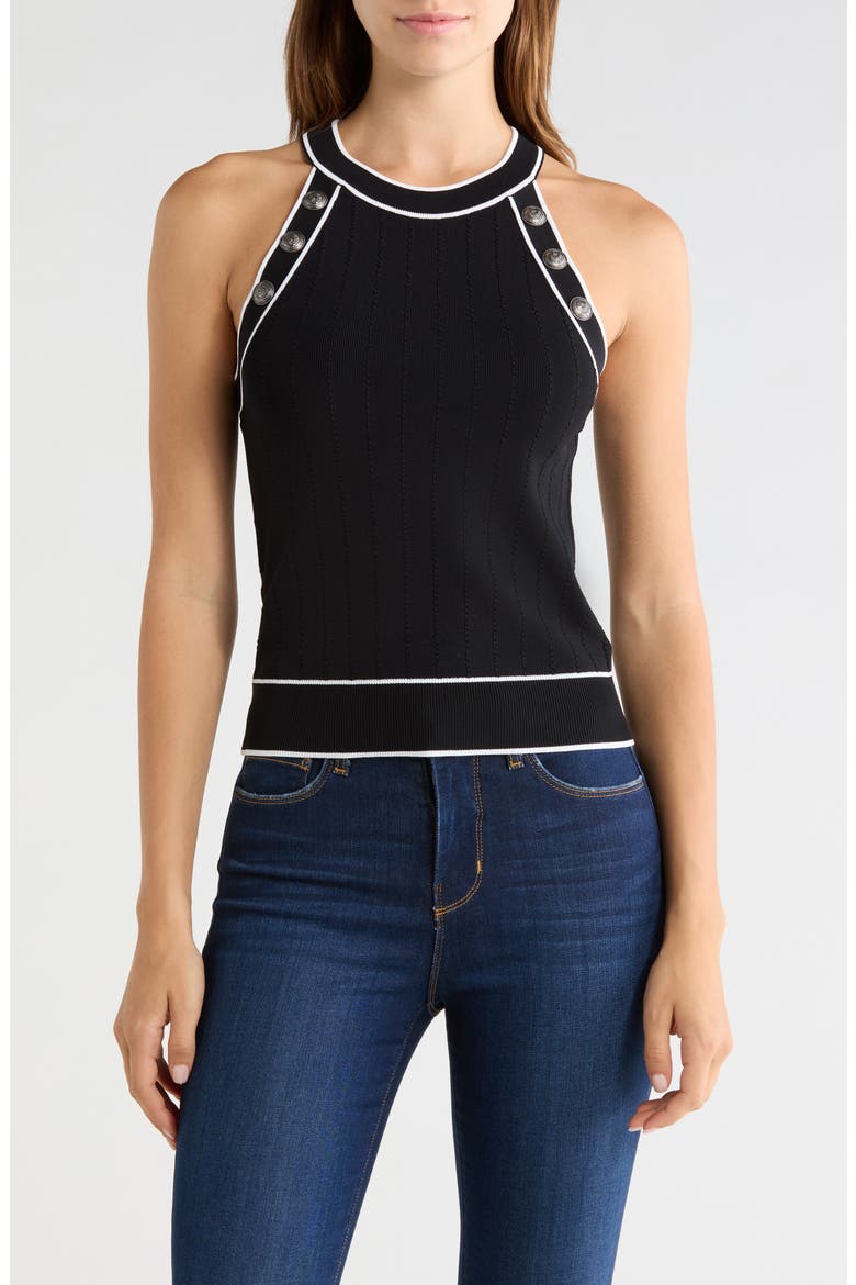 Rosemary High Neck Button Tank, Main, color, BLACK/ WHITE