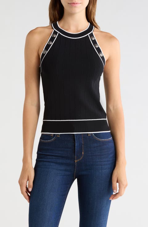 Rosemary High Neck Button Tank