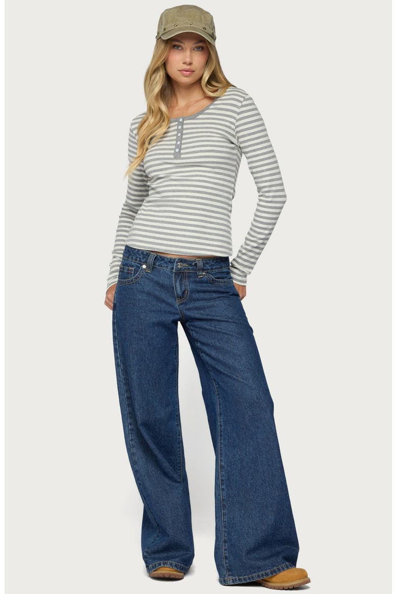 Roma Striped Henley Top, Alternate, color, GRAY-MELANGE