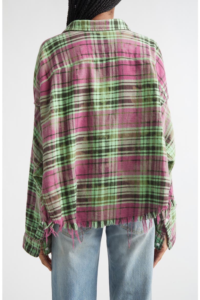 Oversize Fray Hem Plaid Button-Up Crop Work Shirt, Alternate, color, PINK OVERDYED GREEN PLAID